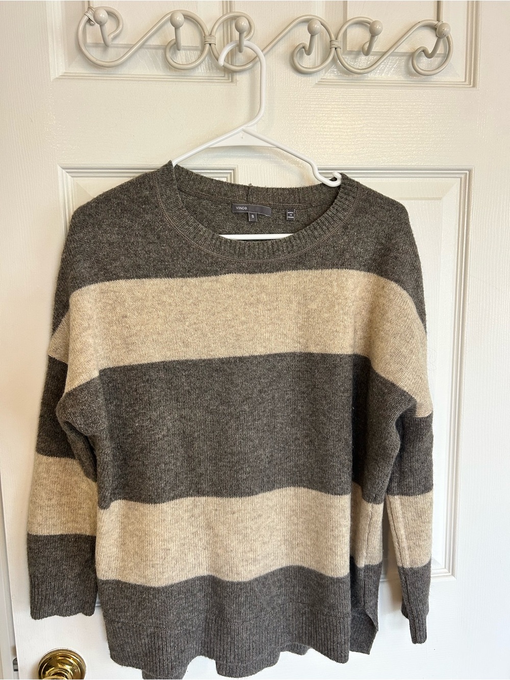 Vince Summer Stripe Crewneck Sweater - Gray & Cream | Size S